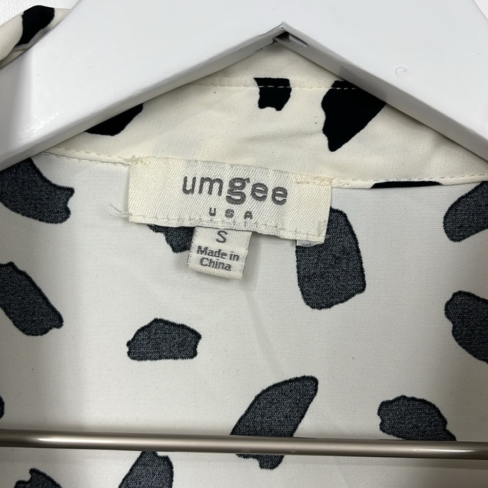 Umgee Womens Mini Dress S Off-White Black Dalmatian Print Sleeveless Boho Flowy - Picture 2 of 15